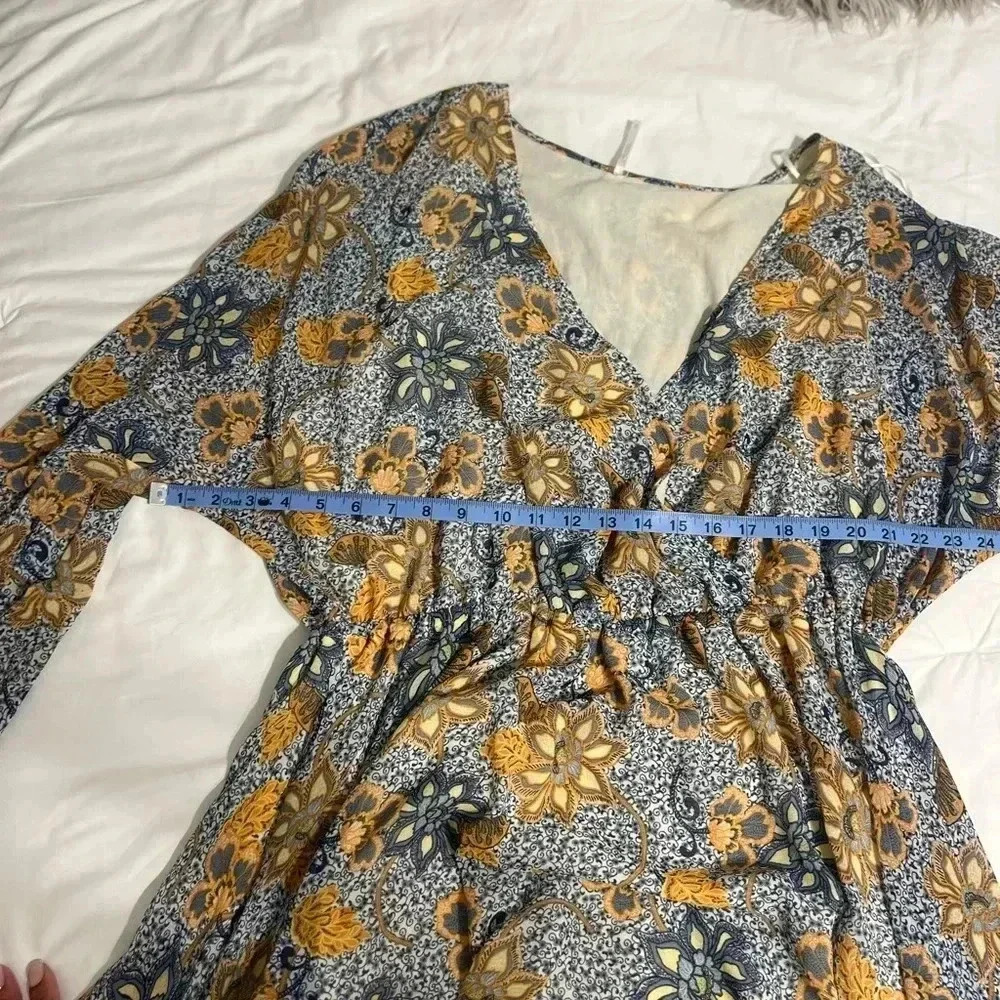 Free People Gray and Mustard Floral Wrap Mini Dress - Picture 8 of 15
